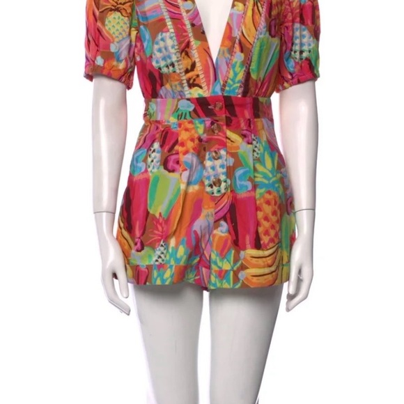FARM Rio Tropical Fruit Print Short Jumpsuit in Pink Orange Green Yellow